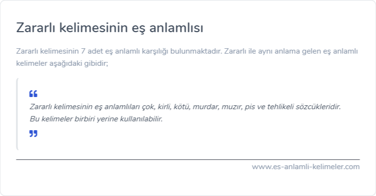 Zararlı kelimesinin eş anlamlısı nedir?