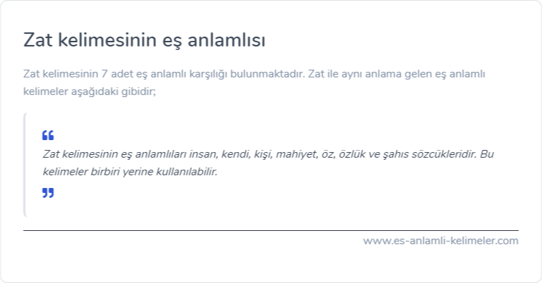 Zat kelimesinin eş anlamlısı