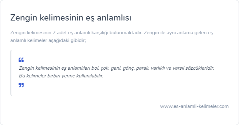 Zengin eş anlamlısı